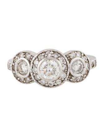 Ring 14K Diamond Three-Stone Halo Engagement RIng