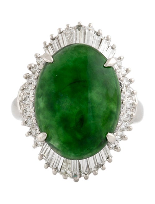 Ring Platinum Jadeite & Diamond Halo Cocktail