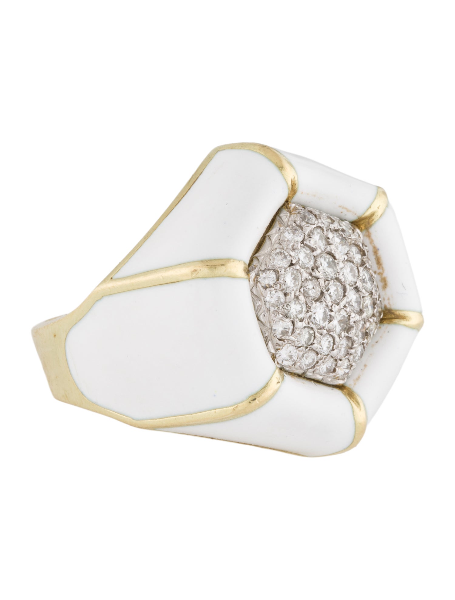Ring 18K Diamond & White Enamel Cocktail
