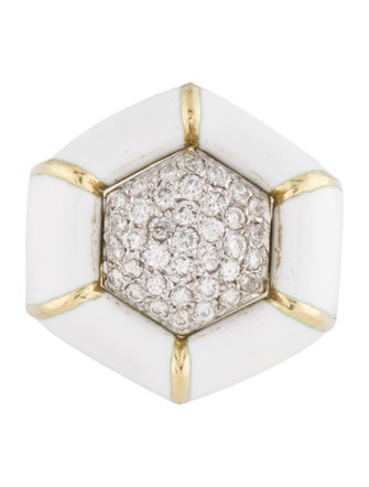 Ring 18K Diamond & White Enamel Cocktail Ring