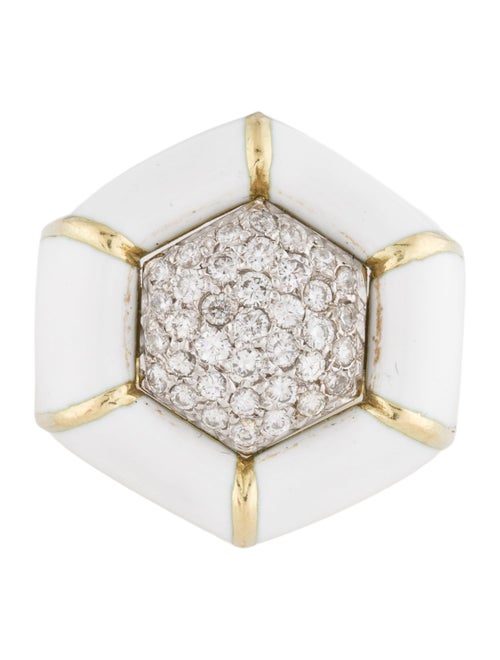 Ring 18K Diamond & White Enamel Cocktail Ring