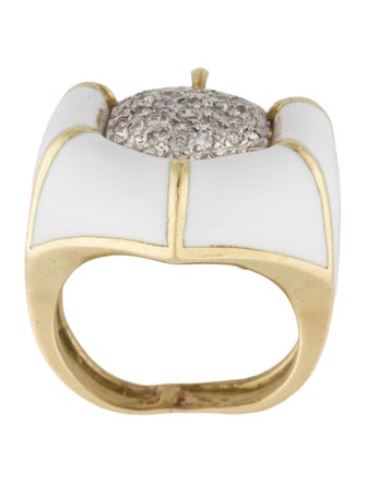 Ring 18K Diamond & White Enamel Cocktail Ring