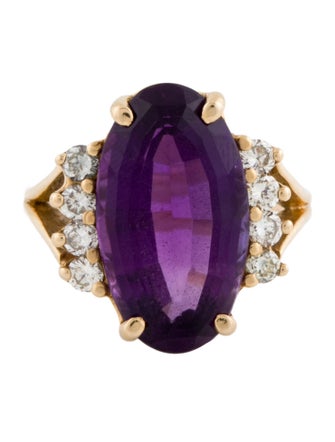 Ring 14K Amethyst & Diamond Cocktail Ring
