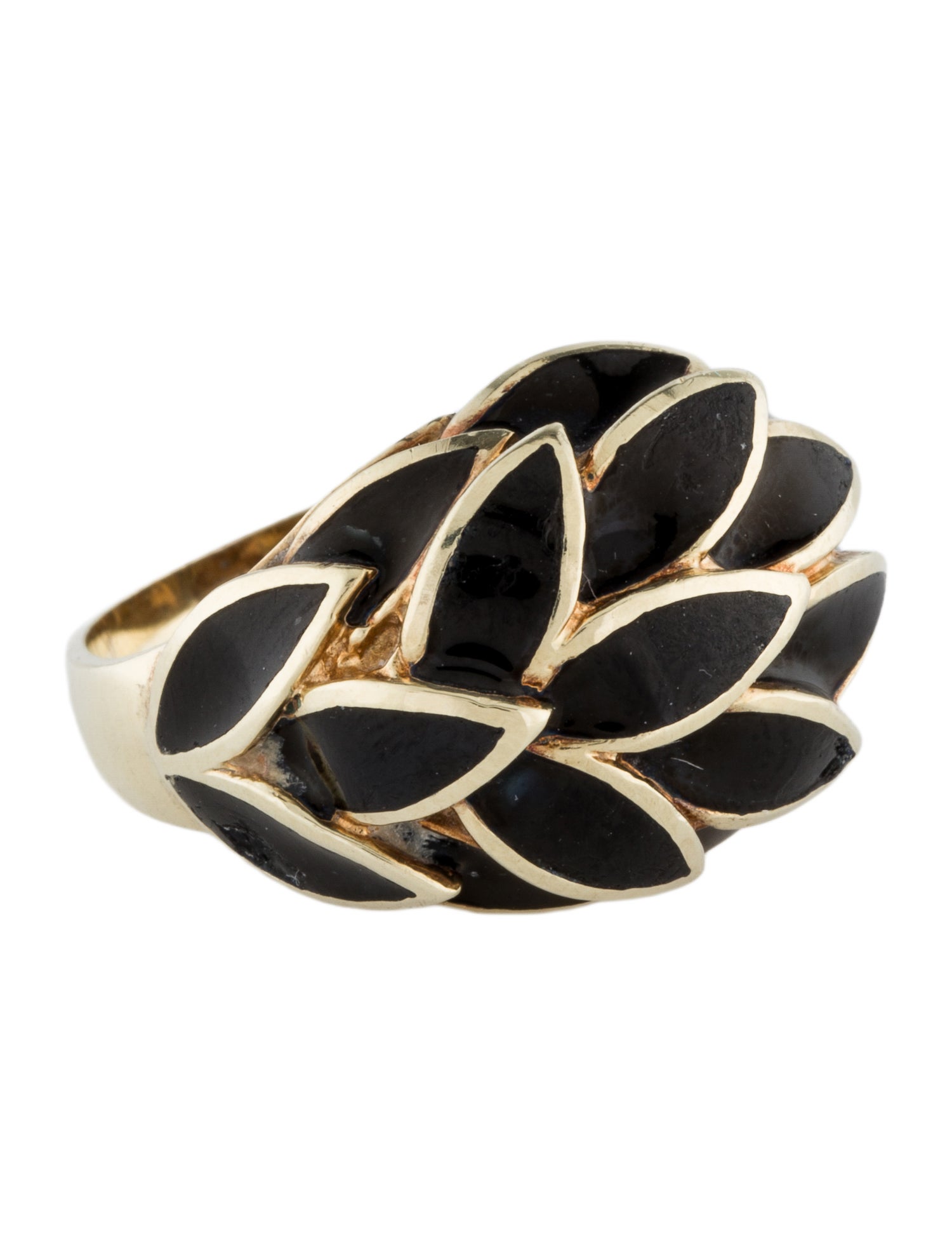 Ring 14K Enamel Leaves Cocktail Ring