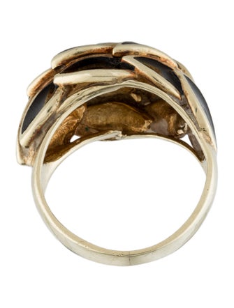 Ring 14K Enamel Leaves Cocktail Ring