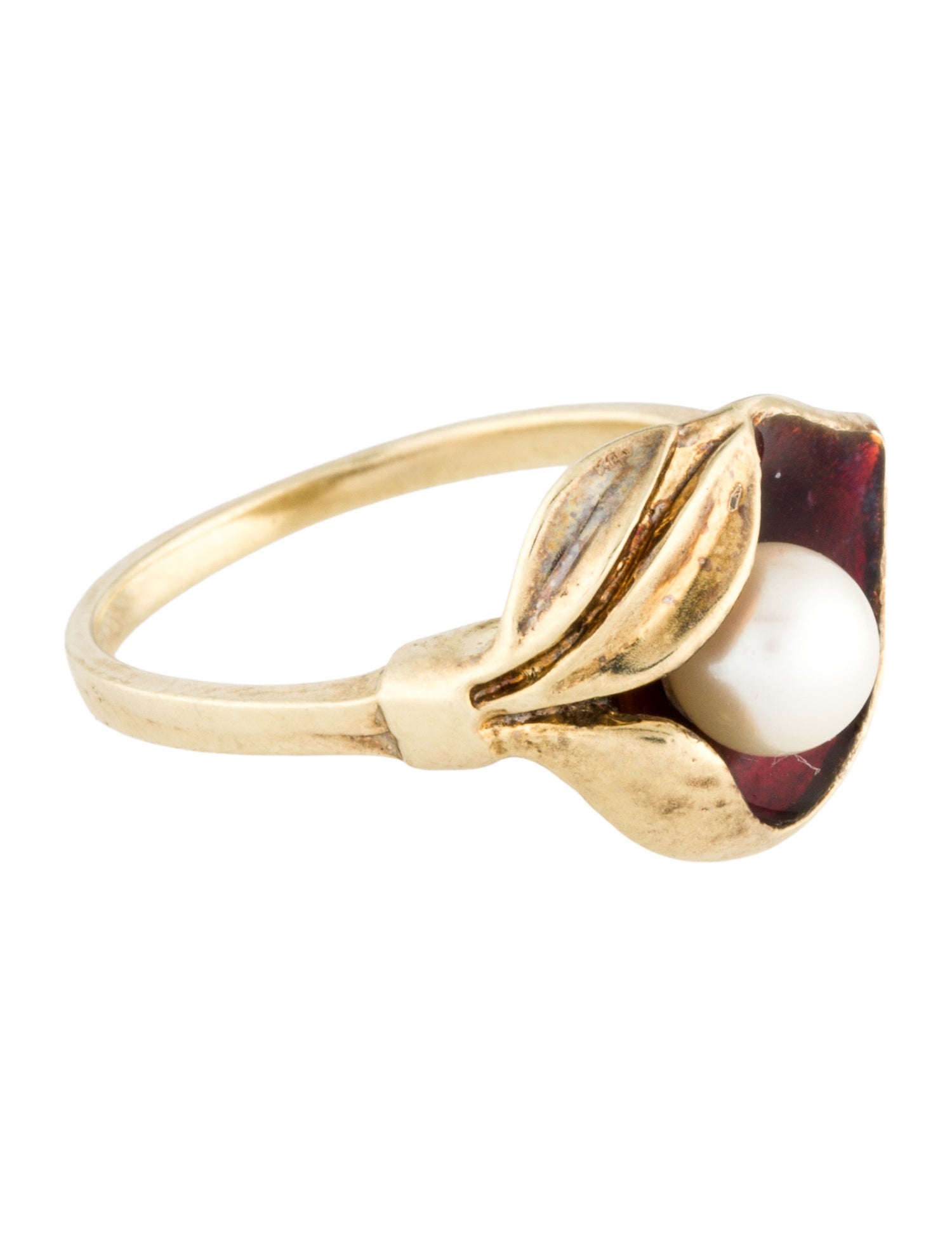 Ring 14K Pearl & Enamel Lily Cocktail Ring