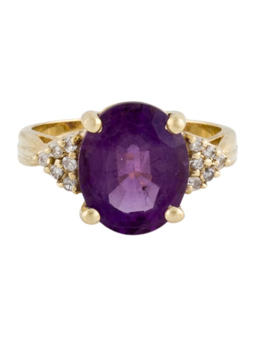 Ring 14K Amethyst & Diamond Cocktail Ring