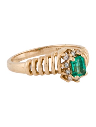 Ring 14K Emerald & Diamond Cocktail Ring