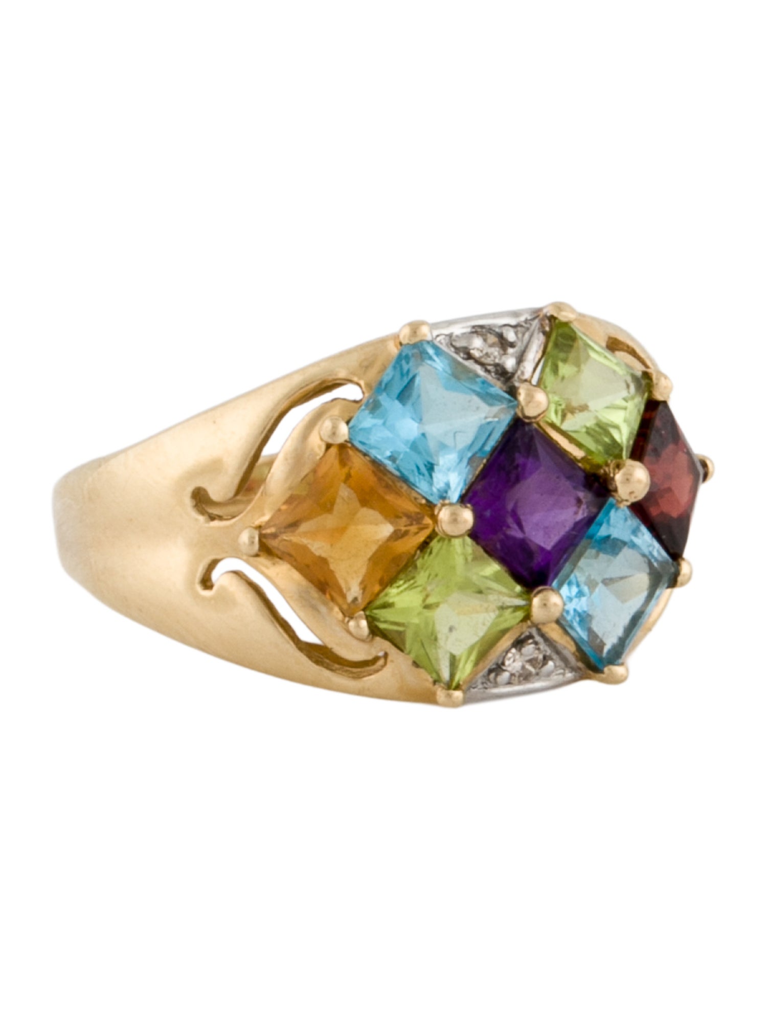 Ring 14K Diamond & Multistone Rainbow