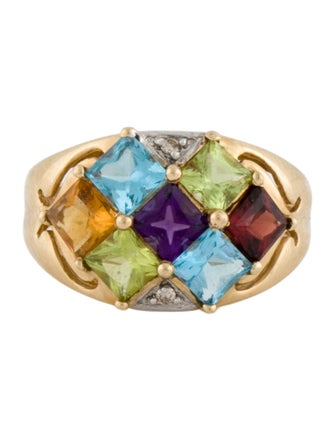 Ring 14K Diamond & Multistone Rainbow Ring