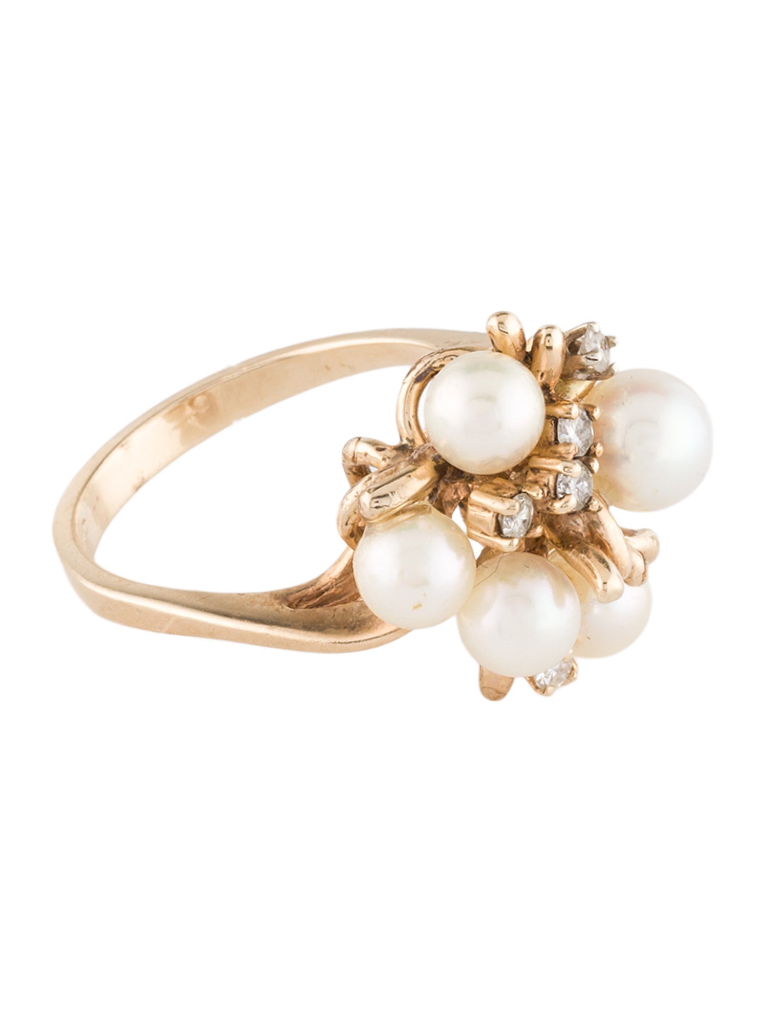 Ring 14K Pearl & Diamond Cocktail
