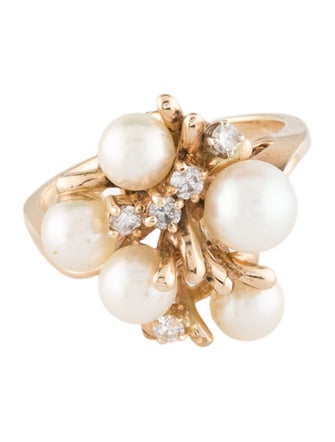 Ring 14K Pearl & Diamond Cocktail Ring