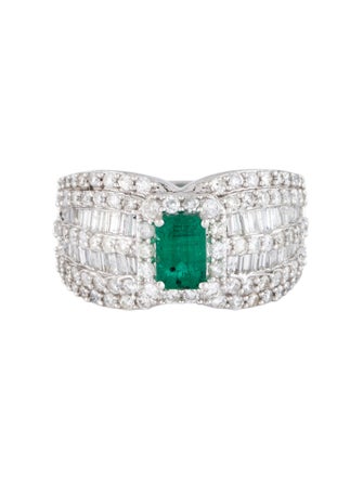 Ring 14K Emerald & Diamond Cocktail Ring