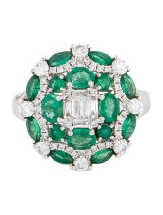 Ring 18K Emerald & Diamond Cocktail Ring