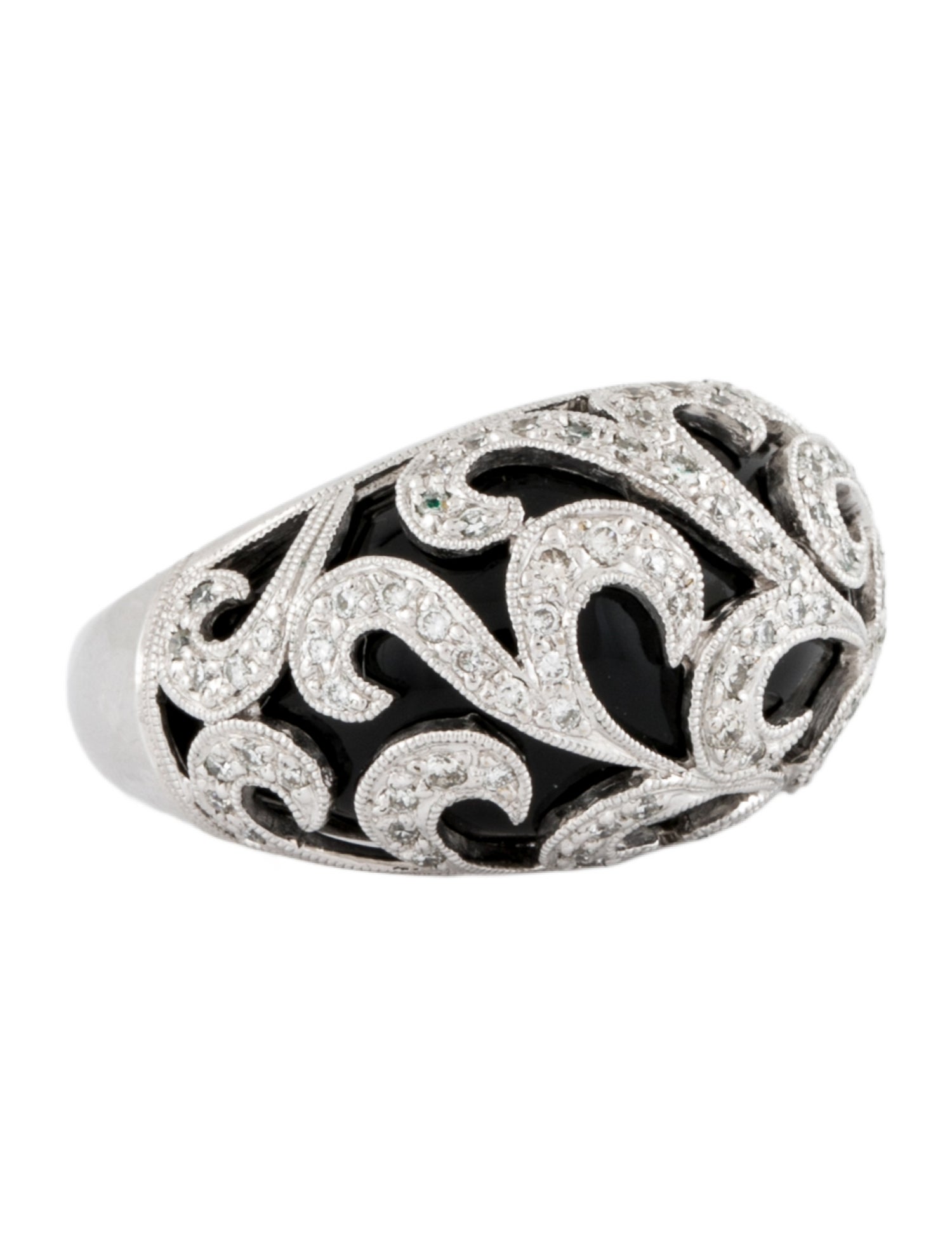 Ring 18K Onyx & Diamond Filigree Cocktail