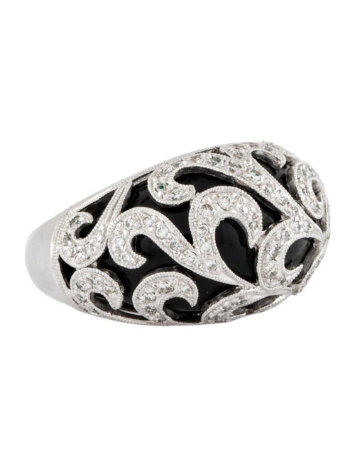Ring 18K Onyx & Diamond Filigree Cocktail Ring