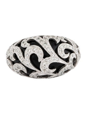 Ring 18K Onyx & Diamond Filigree Cocktail Ring