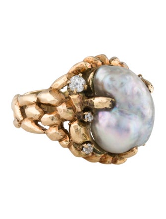 Ring 14K Pearl & Diamond Cocktail Ring