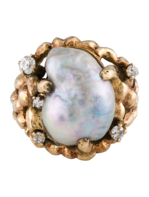 Ring 14K Pearl & Diamond Cocktail Ring