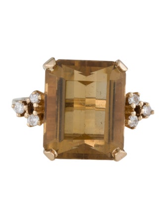 Ring 14K 9.61ct Citrine & Diamond Cocktail Ring