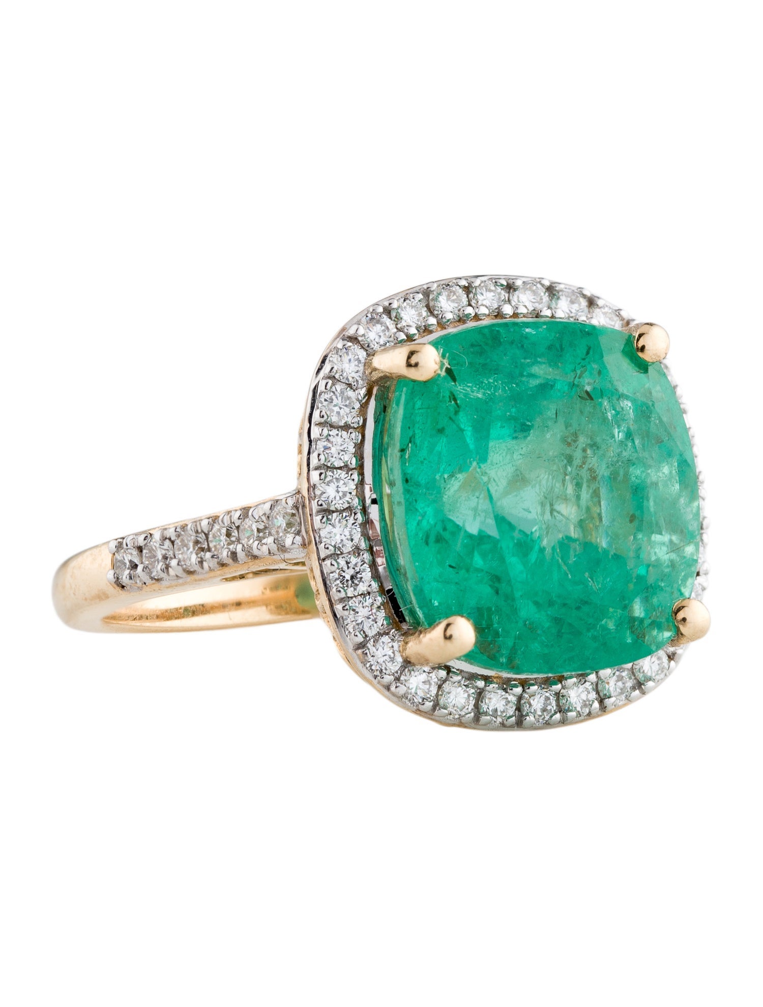 Ring 14K 8.69ct Emerald & Diamond Cocktail Ring