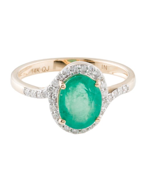 Ring 14K 1.68ct Emerald & Diamond Cocktail Ring