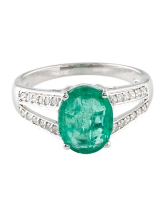 Ring 14K 1.51ct Emerald & Diamond Cocktail Ring