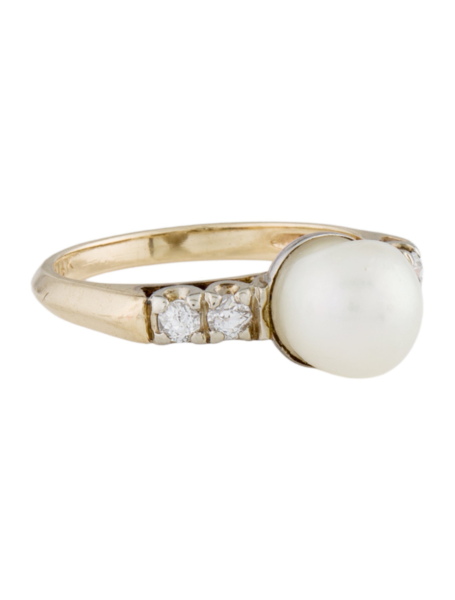 Ring Vintage 14K Pearl & Diamond Cocktail