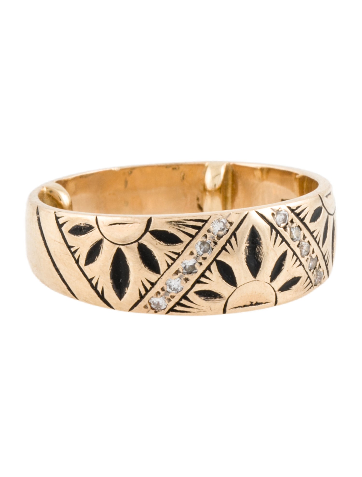 Ring 14K Diamond Carved Floral Band