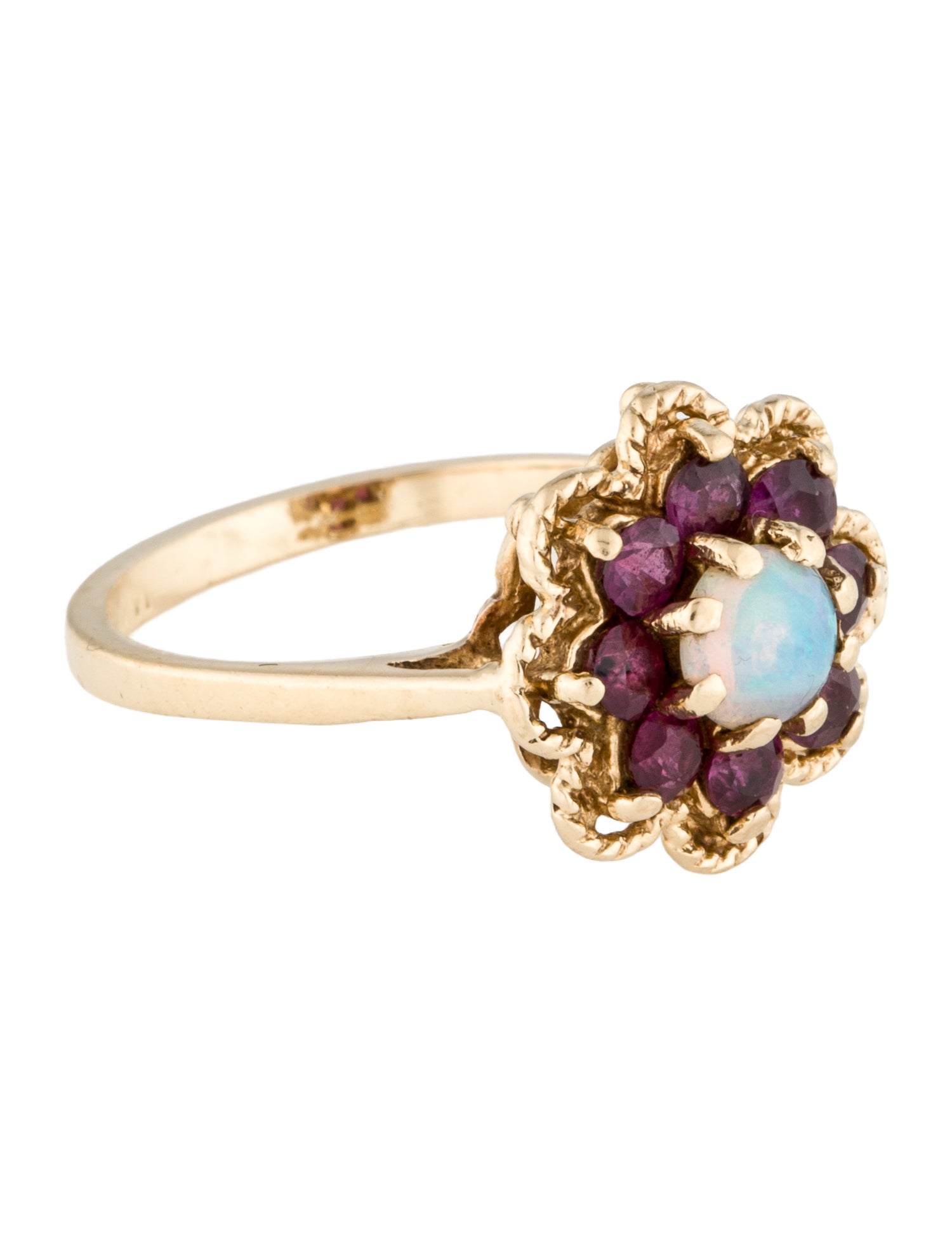 Ring 14K Opal & Ruby Floral Cocktail