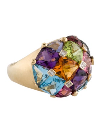 Ring 18K Multistone & Diamond Dome Cocktail Ring