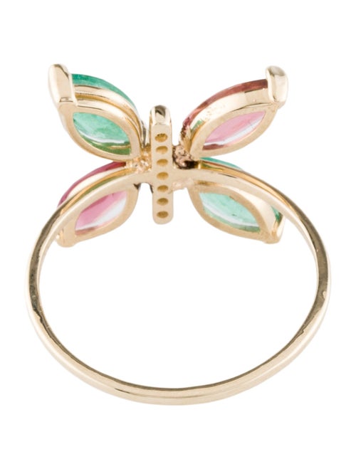 Ring 14K Emerald, Tourmaline & Diamond Butterfly Cocktail Ring