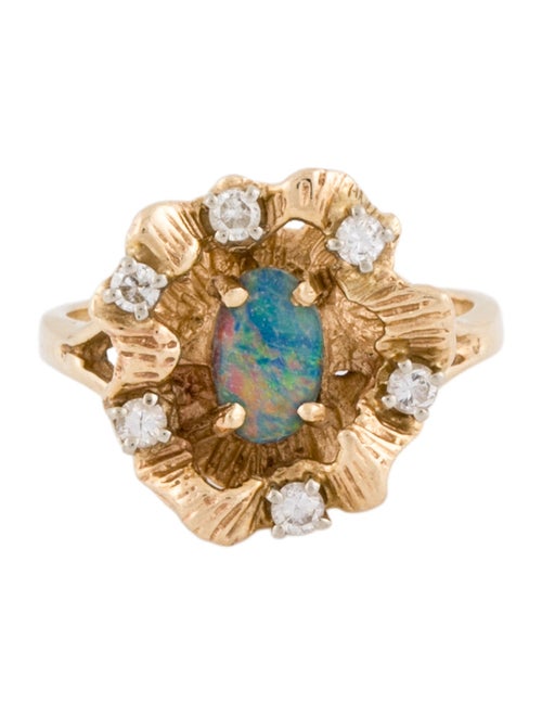 Ring 14K Opal & Diamond Cocktail Ring