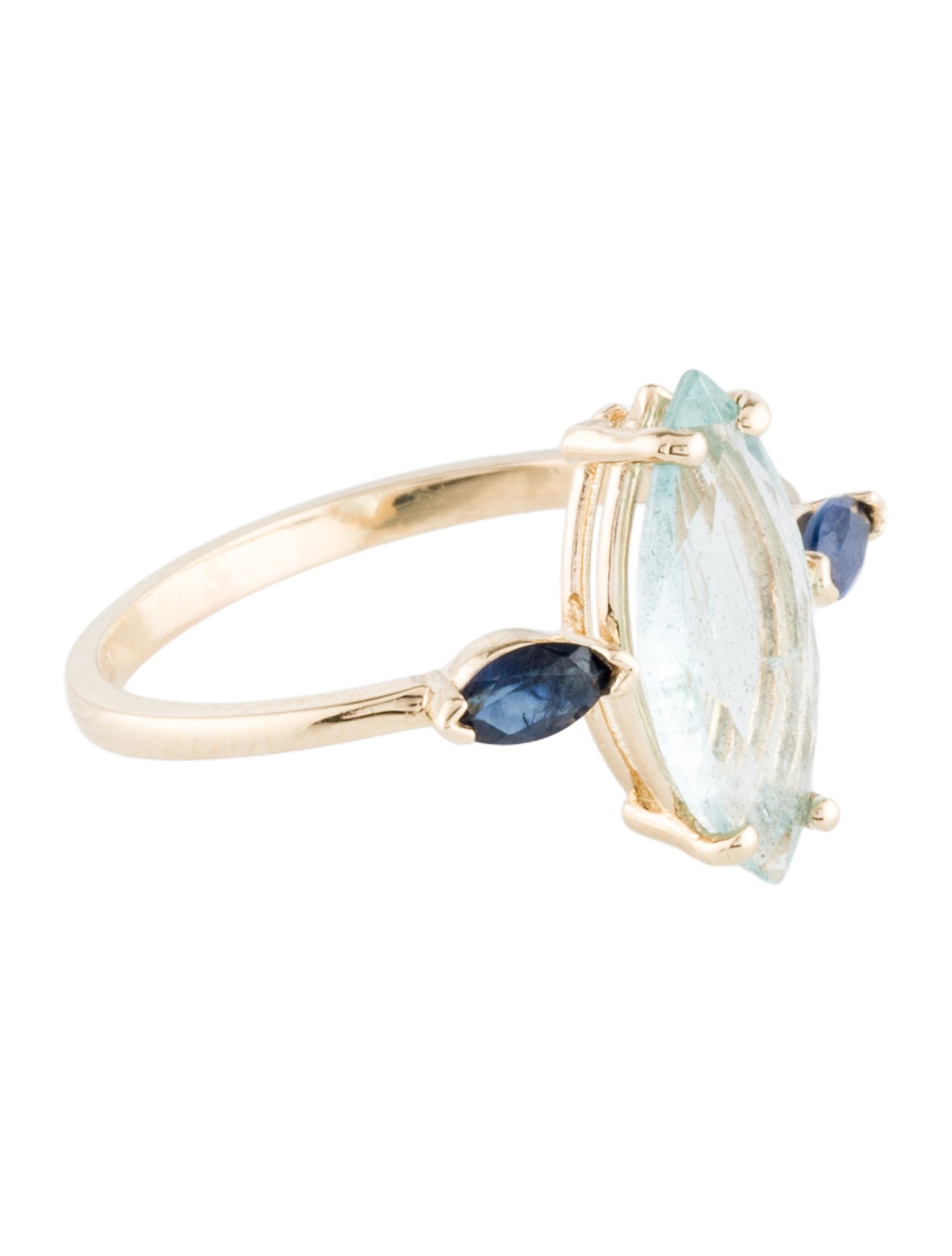 Ring 14K 1.51ct Aquamarine & Sapphire Cocktail Ring