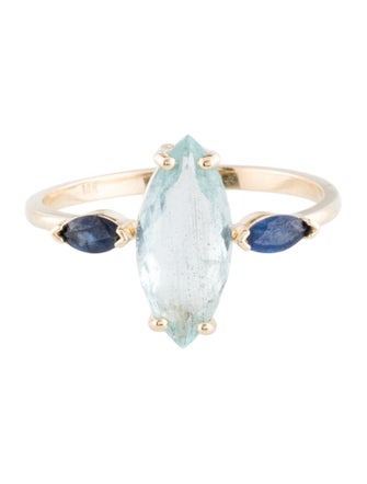 Ring 14K 1.51ct Aquamarine & Sapphire Cocktail Ring