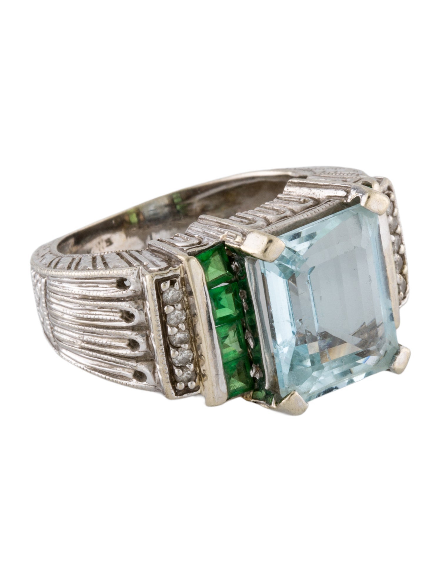 Ring 14K Aquamarine, Tsavorite, & Diamond Cocktail
