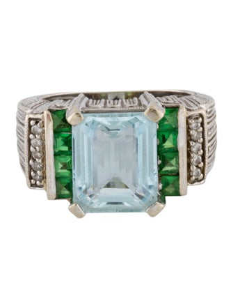 Ring 14K Aquamarine, Tsavorite, & Diamond Cocktail Ring