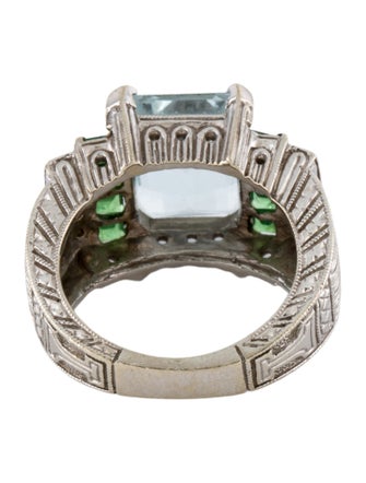 Ring 14K Aquamarine, Tsavorite, & Diamond Cocktail Ring