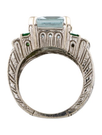 Ring 14K Aquamarine, Tsavorite, & Diamond Cocktail Ring