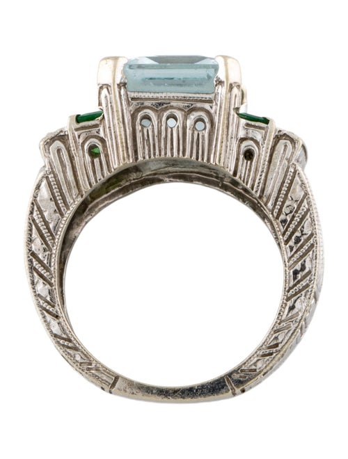 Ring 14K Aquamarine, Tsavorite, & Diamond Cocktail Ring