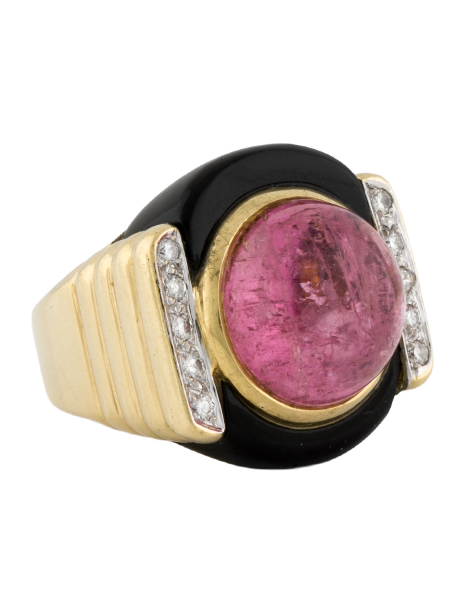 Ring 18K 14.68ctw Tourmaline, Onyx & Diamond Cocktail Ring
