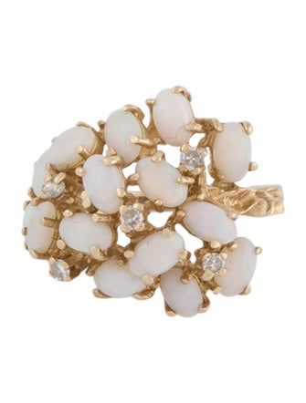 Ring 14K Opal & Diamond Cluster Cocktail Ring