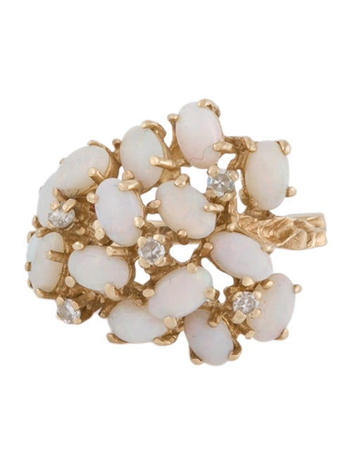 Ring 14K Opal & Diamond Cluster Cocktail Ring