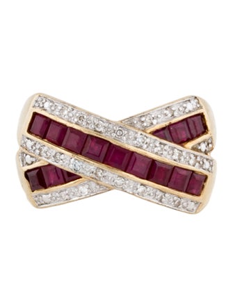 Ring 10K Ruby & Diamond Crossover Band