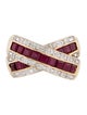 Ring 10K Ruby & Diamond Crossover Band