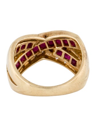 Ring 10K Ruby & Diamond Crossover Band