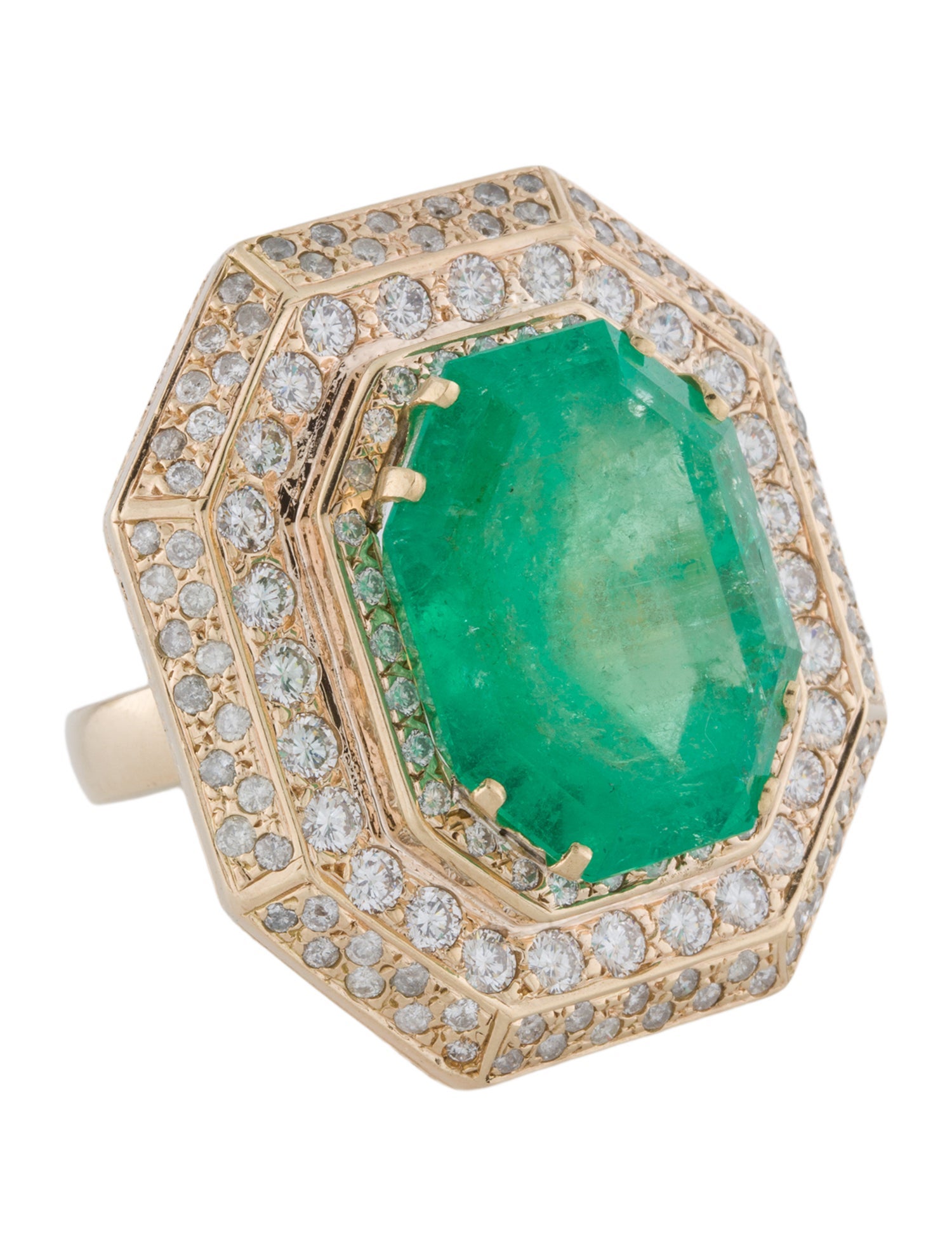 Ring 14K Emerald & Diamond Cocktail