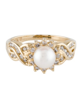 Ring 14K Pearl & Diamond Cocktail Ring