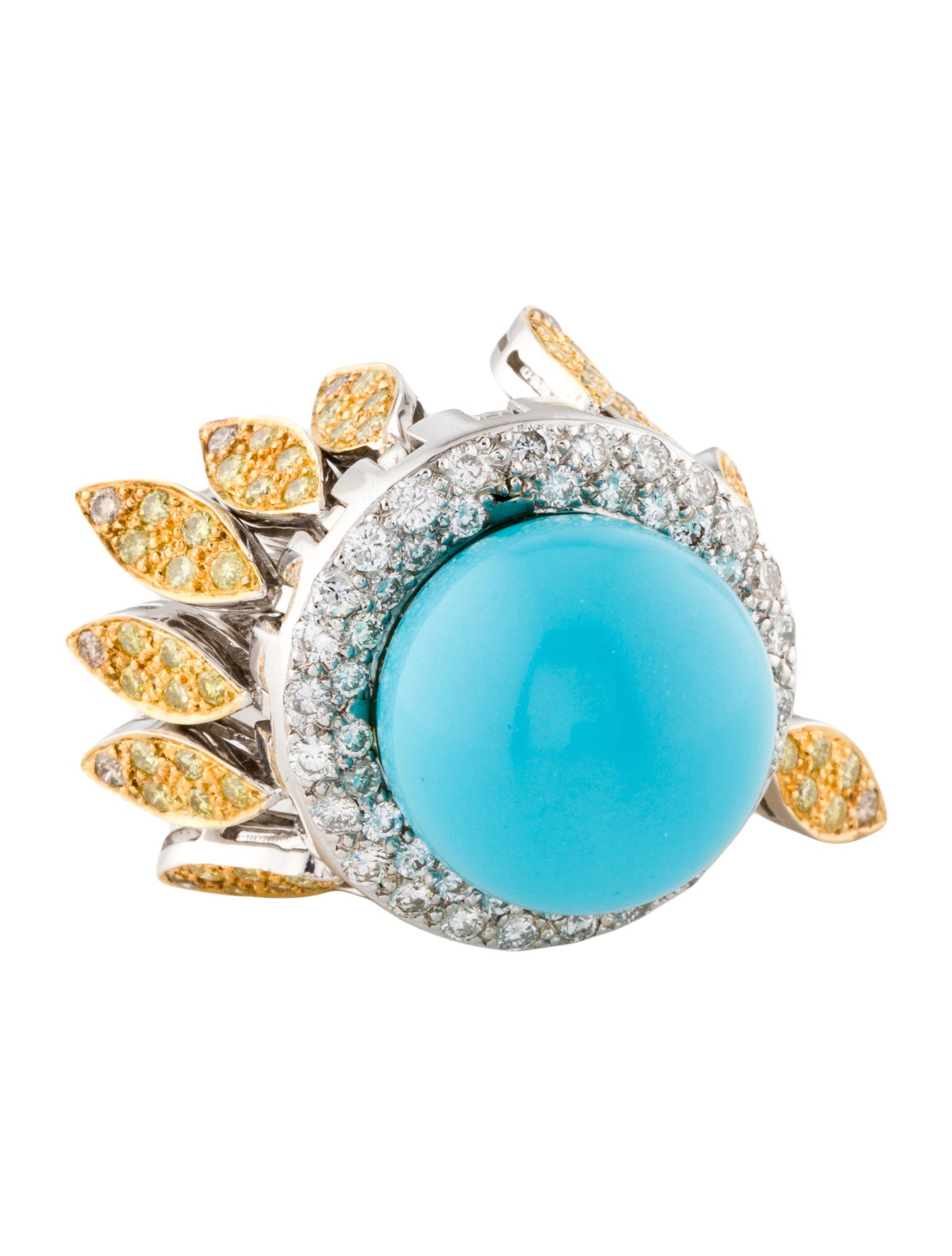 Ring 18K Turquoise & Diamond Kinetic Flower Cocktail Ring