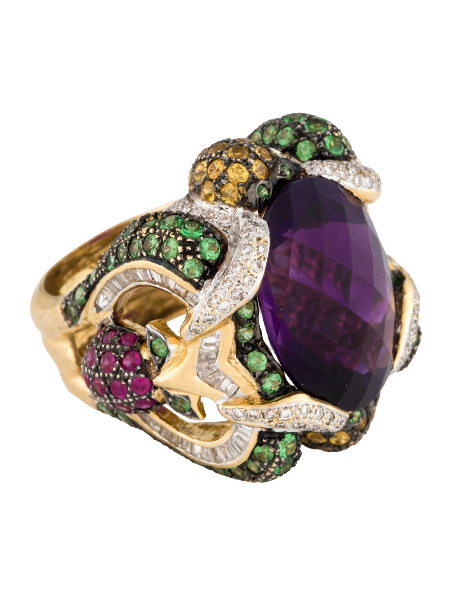 Ring 18K Diamond & Multistone Cocktail